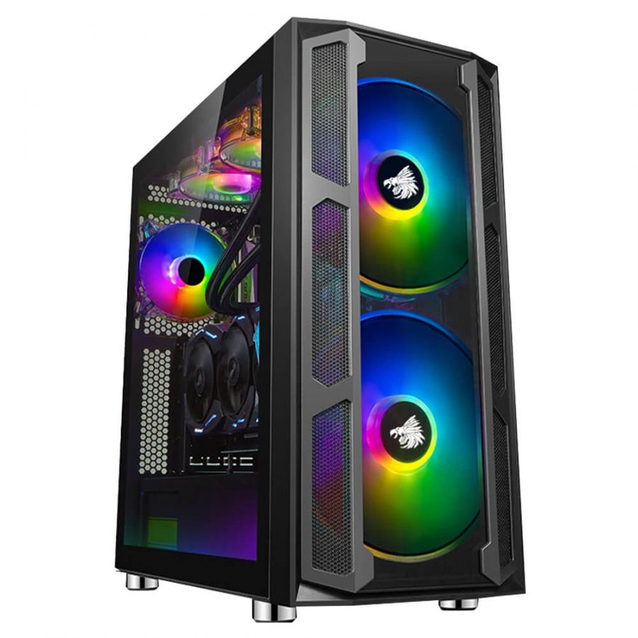 CASE EAGLE WARRIOR THRONE TEMPERED GLASS 2 FAN RGB FRONT