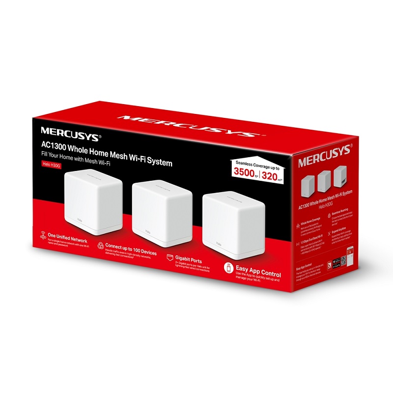 ROUTER MESH MERCUSYS DUALBAND AC1200 HALO H30 PACK 3