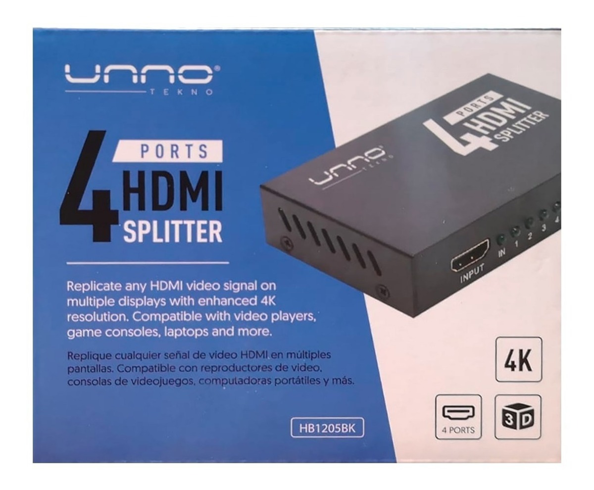 SPLITTER HDMI UNNO HB1205BK 1 ENTRDA. 4 SALIDAS