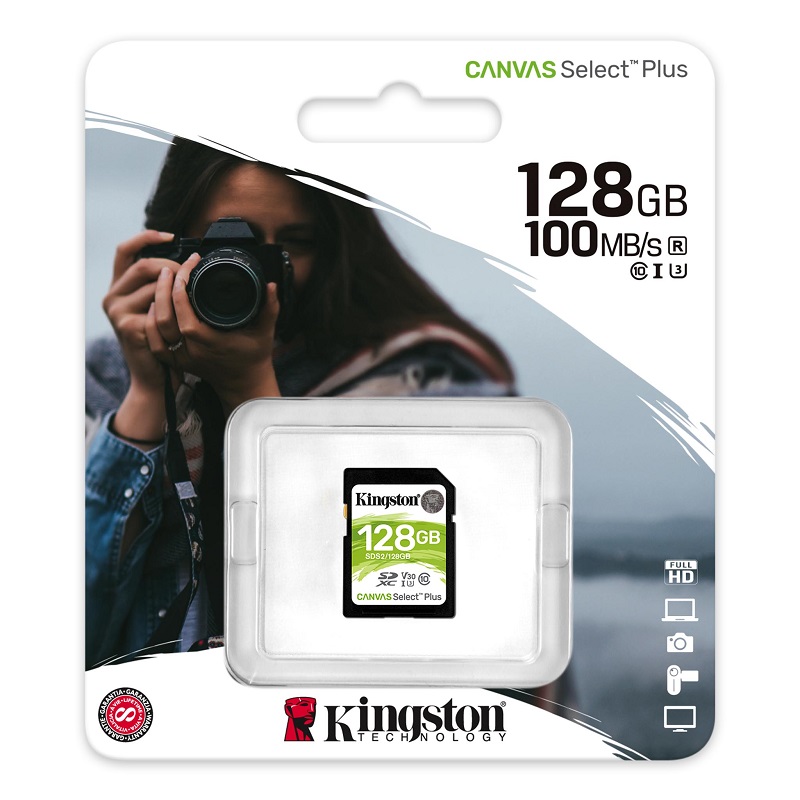 MEMORIA SD KINGSTON 128GB CANVAS SELECT PLUS U3 C10 SDS2/128GB 