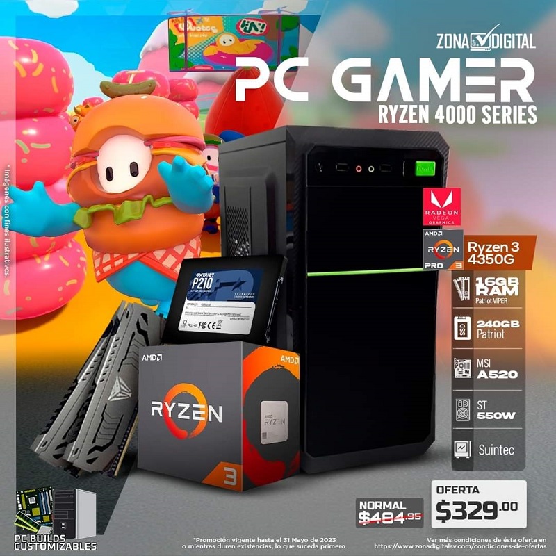 COMBO DE PC AMD RYZEN 3 4350G, A520, RAM 16GB, SSD 240GB