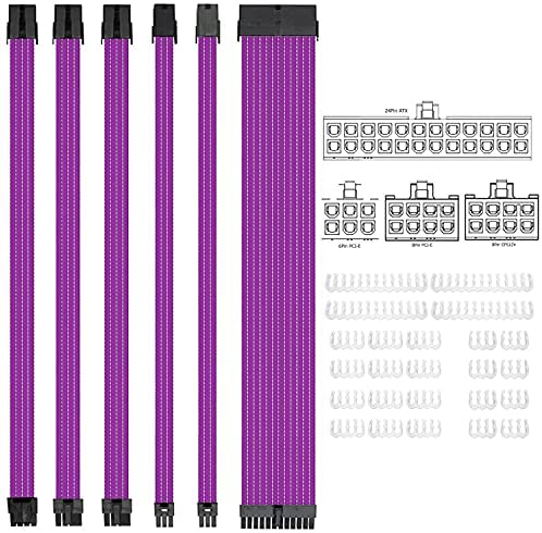SLEEVED CABLE EXTENSION DE MOBO Y GPU A 24P + 8P + PCI 8PX2 6PX2 PURPLE